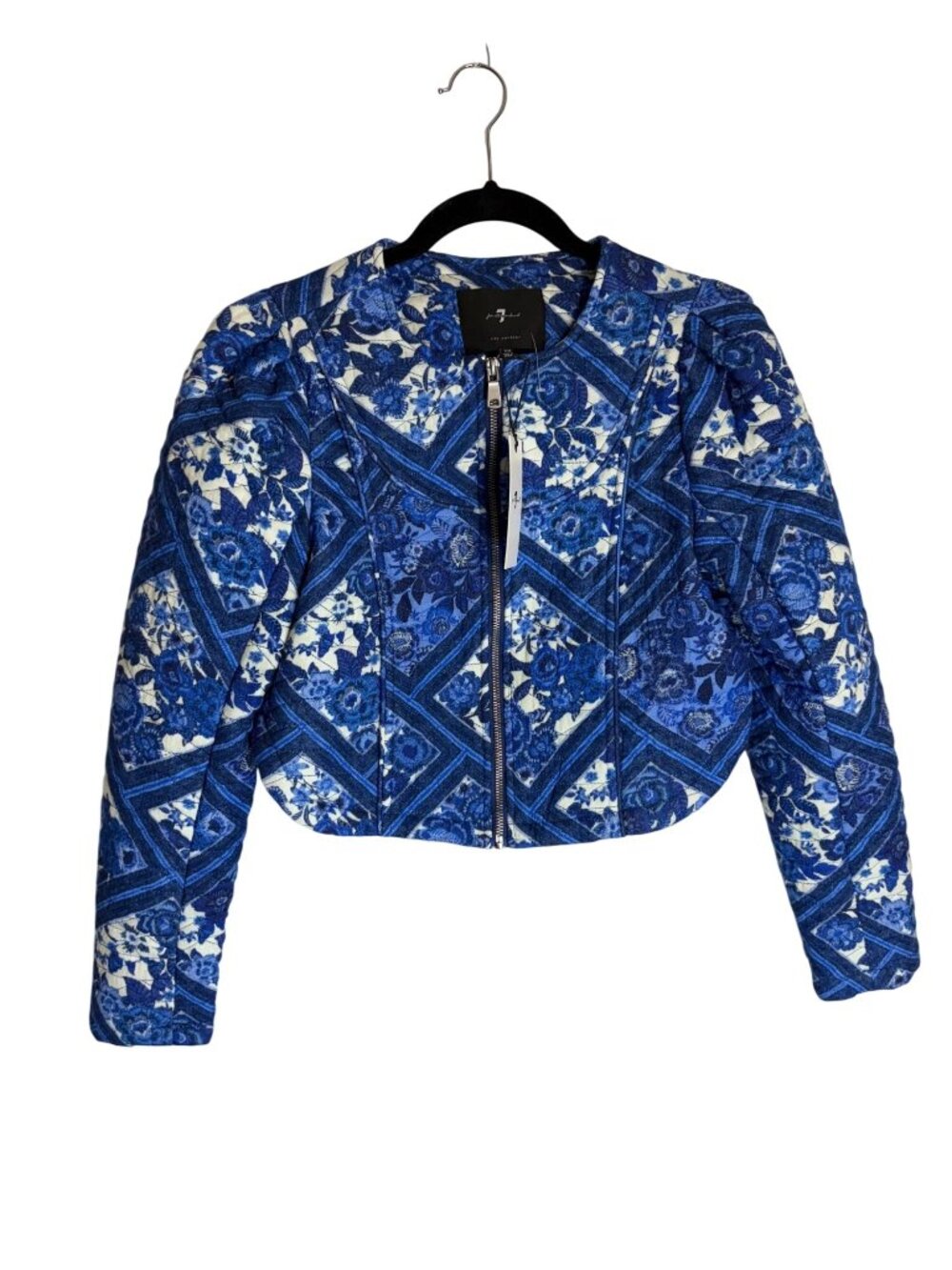 NWT 7 For All Mankind Blue Delft Quilted Cropped Jacket-sz XS